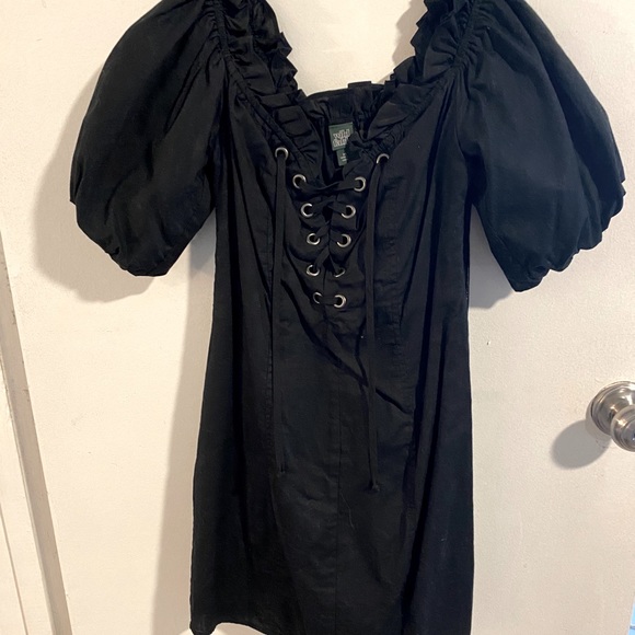 Black Off-the-Shoulder Lace-Up Bust Dress - Picture 1 of 3